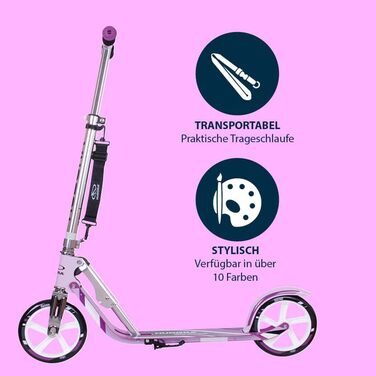 Самокат HUDORA BigWheel 205 для дітей і дорослих, складаний, регульована висота, з тросовим замком і ременем для перенесення, для міста, до 100 кг, від 6 років