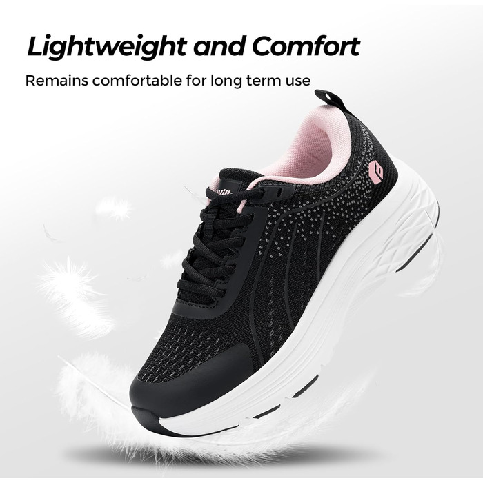 Жіночі кросівки FitVille для ходьби та бігу: широкі, дихаючі, з неслизькою підошвою, чорно-рожеві, 40 EU
