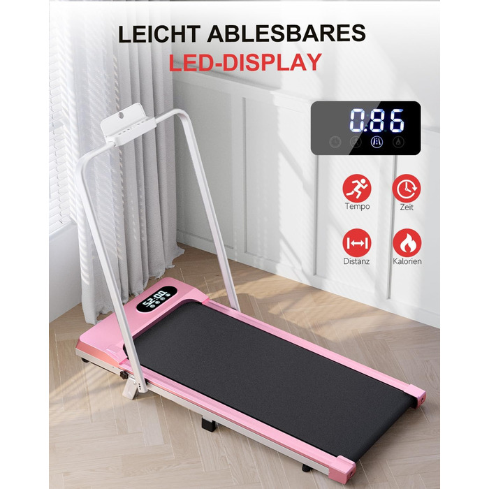 Walking Pad Klappbar з нахилом - 4 в 1 біговий килимок з нахилом 7% для дому (Рожевий)