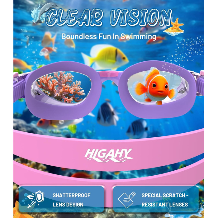Дитячі окуляри для плавання Schwimmbrille - маска для хлопчиків та дівчаток з UV-захистом та антифогом, водонепроникні, прозорі лінзи, для дітей 6-14 років (Ліловий колір)