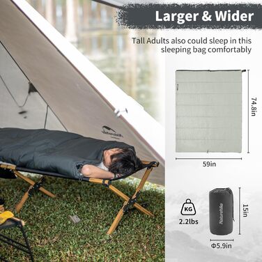 Спальний мішок Naturehike для дорослих, легкий прямокутний, з'єднуваний, 3-сезонний, для кемпінгу та піших прогулянок, сірий