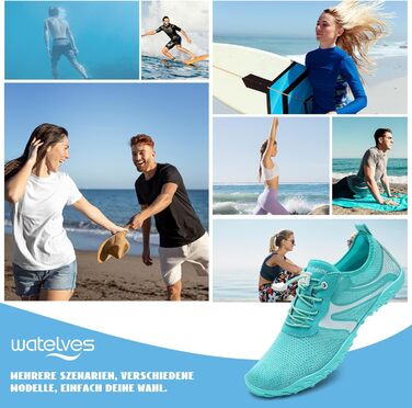 Водні черевики для плавання та відпочинку на пляжі WateLves - чоловічі та жіночі, швидко сохнуть, розмір 36-48 EU, зелені