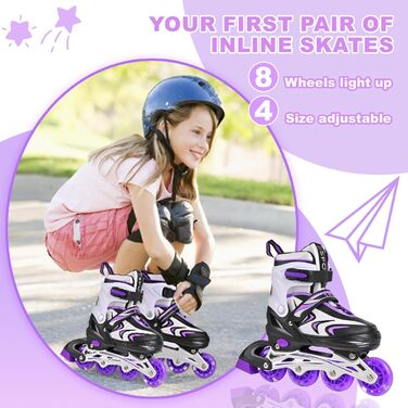 Регульовані дитячі ролики для дівчаток та хлопчиків, чорно-фіолетові. Підходять для гри в приміщенні та на вулиці.