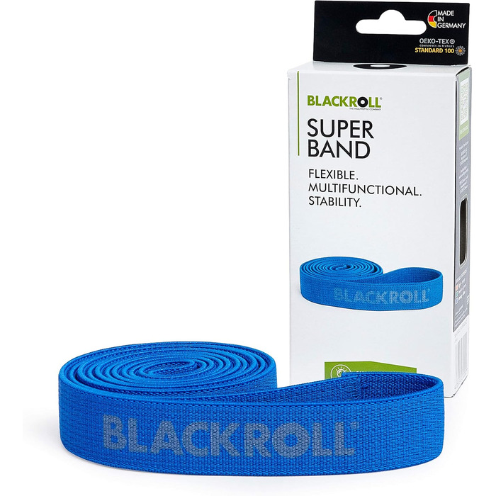 BLACKROLL® SUPER Band 104 см, еластична фітнес-стрічка для тренування м'язів, текстильний гумовий еспандер, синя (сильний опір), німецька якість