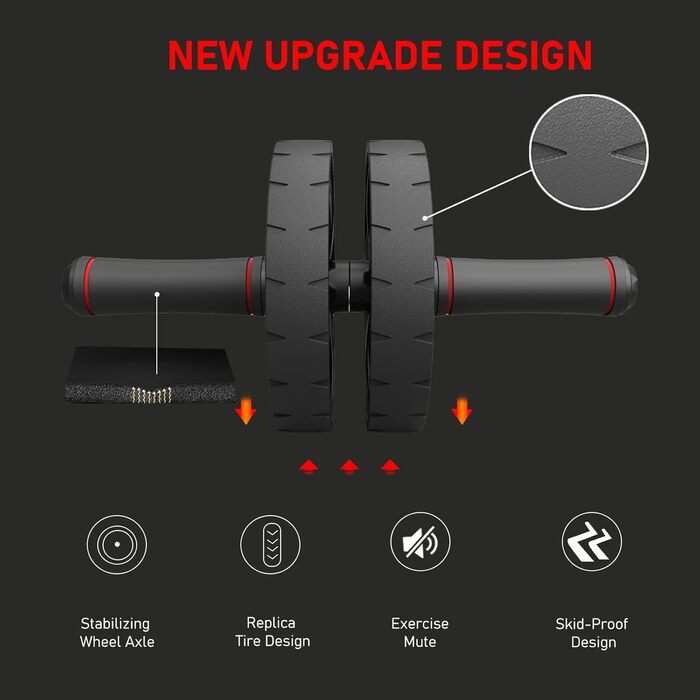 Ролер для пресу YIFMOO з килимком для колін, комплект ролера для пресу YIFMOO, тренажер для пресу для початківців та професіоналів, неслизький тренажер для пресу для дому, фітнес-обладнання (двоколісний)