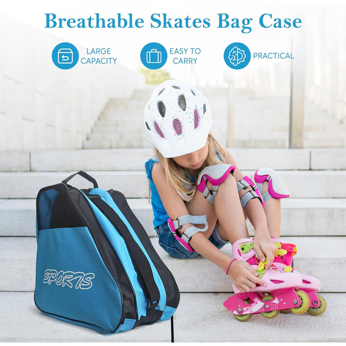 Сумка для ковзанів Baoblaze з регульованим плечовим ременем, дихаюча сумка для зберігання ковзанів, роликів, квадів (блакитна)