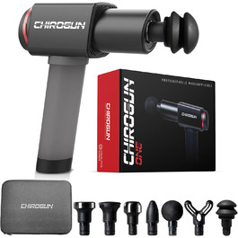 Масажер CHIROGUN® ONE - електричний масажний пістолет з 7 насадками, преміум масажер зі сталі з 6 рівнями інтенсивності, для спини, шиї, плечей, ніг, час роботи акумулятора 7 годин, чорний