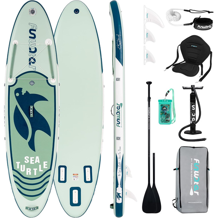 Надувна SUP-дошка FunWater SEA TURTLE для дорослих з аксесуарами: регульоване весло, насос, рюкзак, ремінець, водонепроникна сумка