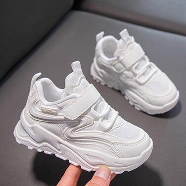 Дитячі спортивні кросівки для хлопчиків та дівчаток: дихаючі, легкі, унісекс, з антиковзкою підошвою та кріпленням на липучці. Ідеально для залу, фітнесу та тенісу. Розмір 29 EU, колір білий