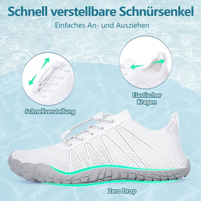 Чоловічі та жіночі босі кросівки для літа Barfuss Schuhe C1 білі 40 EU. Швидка сушка, широка передня частина, підошва Zero-Drop. Ідеальні для трейлу, фітнесу та басейну.