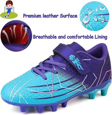 Дитячі футбольні бутси з шипами, професійні, для хлопчиків та дівчаток, спортивне взуття, розмір 38 EU, блакитний/фіолетовий