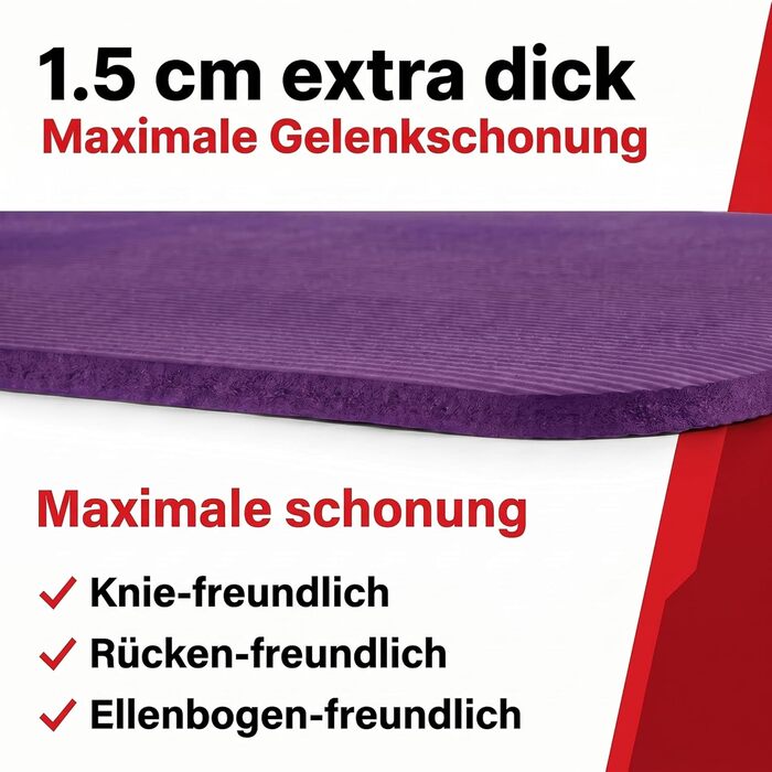 Килимок для йоги NRB Extra Thick (183x61x1.5 см) – Нековзний фітнес-килимок для пілатесу, гімнастики та тренувань, фіолетовий + ремінь