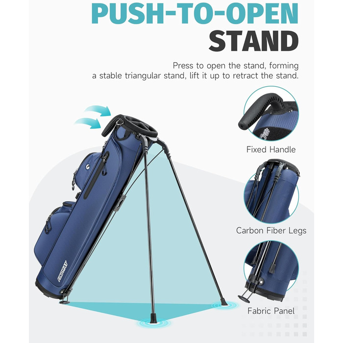 Сумка для гольфу Findway, легка та портативна, з підставкою, 3 відділення, регульований плечовий ремінь, 5 кишень, ручка, для чоловіків та жінок, блакитна