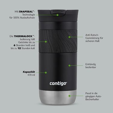 Термокружка Contigo Byron Snapseal 470 мл, нержавіюча сталь, Licorice - герметична, для кави, без BPA