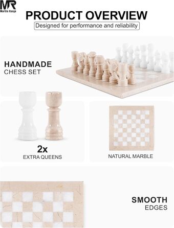 Шаховий набір з мармуру для дорослих, ручної роботи, 32 фігури, 2 додаткові королеви, коробка для зберігання, розкішна подорожна гра, елегантний подарунок для дому (Кораловий & Темно-коричневий) (Верона & Білий)