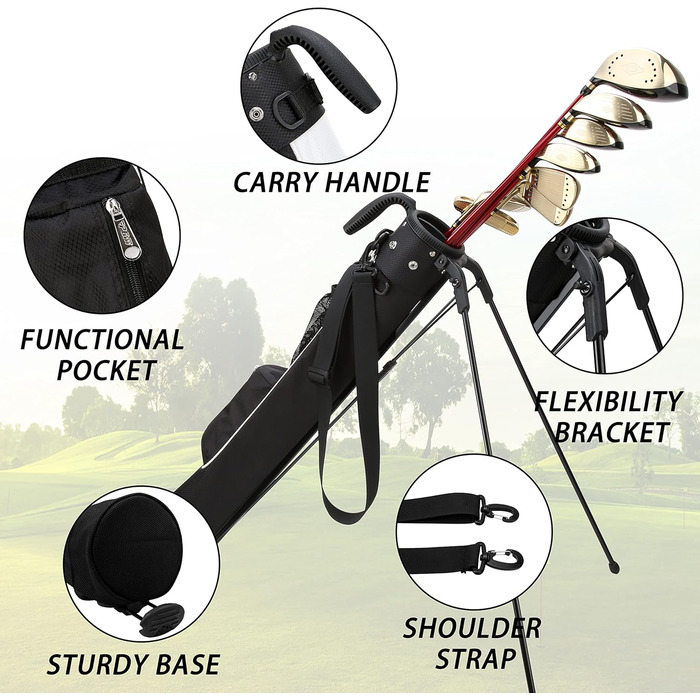 Сумка для гольфу PGM - Легка, з ременем та підставкою - Міцна та зручна для тренувань та гри - Сумка для гольфу PGM Gun Bag 2.0 Чорний