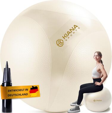 Гімнастичний м'яч KIANA SPORTS® з шипами, 4 розміри, нековзний, посилений, з насосом та планом вправ, для фітнесу та офісу