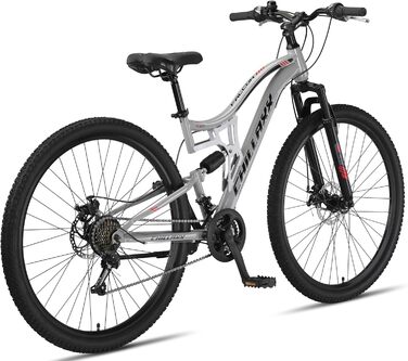 Гірський велосипед Chillaxx Bike Falcon преміум, 24/26/27.5/29 дюймів, для хлопців, дівчат, жінок і чоловіків, дискові гальма, 21 швидкість, повна амортизація, чорний-синій, V-гальмо
