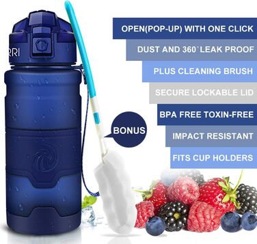 Спортивна пляшка для води ZORRI 1л, 700мл, 500мл, 400мл, BPA-Free, для дітей, витримує газ, не протікає, еко-пляшка для школи, спортзалу, фітнесу, велосипеда (700 мл, Темно-синій)