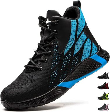 Зручні та безпечні робочі черевики з металевим носком для чоловіків та жінок. Дихаючі, антиковзкі, розміри 35-48 EU, колір блакитний.