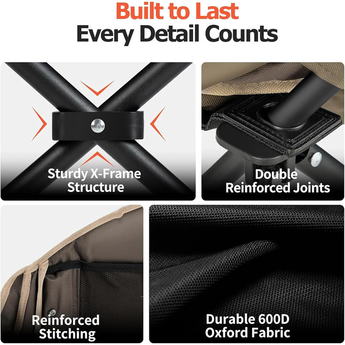 Овермонт Розкладне крісло для кемпінгу з підігрівом XL для дорослих – ідеально для зимових походів, риболовлі (Хакі)