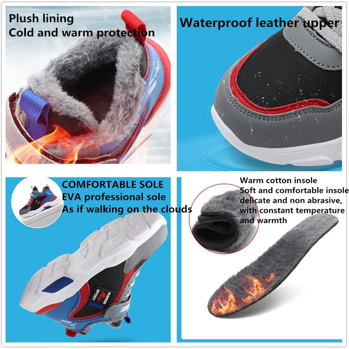 Дитячі плюшеві черевики Kinder: водонепроникні шкіряні кросівки для школи, спорту, занять у залі, відпочинку. Розміри 28-39 EU, блакитні