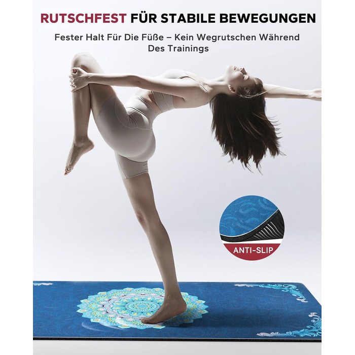 Йога мат HAPBEAR XXL: широка, спортивна, фітнес-мат з антиковзаючим покриттям 198x137 см / 183x116 см / 6 мм, надзвичайно міцна, для пілатесу, тренажерного залу, дому, тренувань, зелена