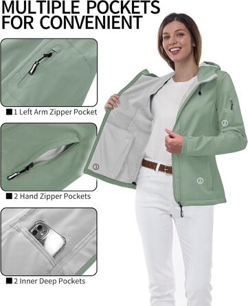 Жіноча мембранна куртка Outdoor Ventures Softshell — водонепроникна та дихаюча вітрівка з капюшоном, колір світло-зелений, розмір L
