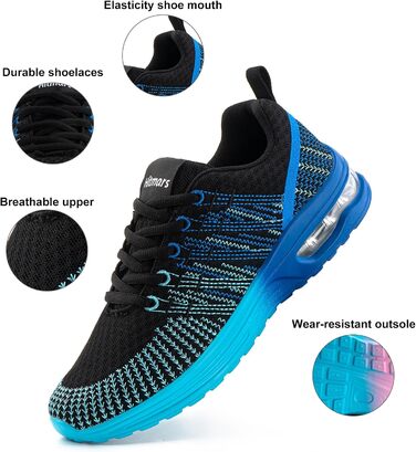 Жіночі кросівки для бігу Hitmars: спортивне взуття з повітряною подушкою, дихаюче, антиковзне, легке, для бігу по вулицях, снікерси, для джогінгу, фітнесу та ходьби. Розміри EU 36-42 (блакитні, 42 EU)