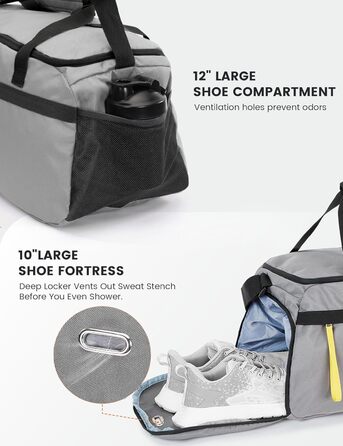 Спортивна сумка SKYSPER 35L з відділенням для взуття та мокрих речей - для фітнесу, спорту, подорожей (сіра)