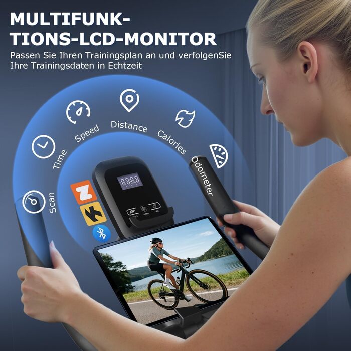 Велотренажер Neu Wenoker 2026 з додатком, регульованим опором, LCD-дисплеєм та місцем для гантелей, до 160 кг, блакитний