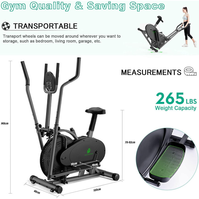Еліптичний тренажер Neezee Crosstrainer Pro 2-в-1 з магнітним опором, сидінням та LCD-дисплеєм. До 120 кг, чорний