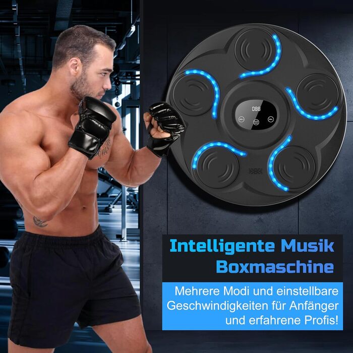 Музична боксерська машина Beatpunch LED з рукавичками. Smart боксерська машина для дому з музикою, для дорослих та дітей. Ідеально для індивідуальних тренувань (black-1)