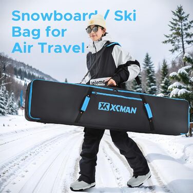 Чохол для сноуборду XCMAN для подорожей літаком – повністю м'який, водонепроникний, для сноуборду та черевиків, чорний, 165 см
