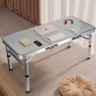 Складний туристичний стіл CPROSP 90x40 см, регулювання висоти 26-70 см, срібний