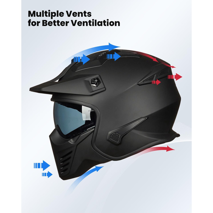 Мотошолом інтегральний IL Helmets 726X XL чорний матовий, ретро-вінтажний стиль, з візором, ECE сертифікат, для чоловіків та жінок, крос/ендуро