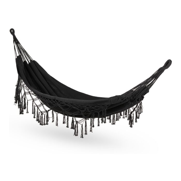 Гамак подвійний 200x150 см, бавовна, до 200 кг, Boho стиль, для саду, балкону, тераси, чорний