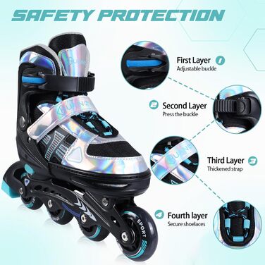 Регульовані роликові ковзани-ролики для дівчаток та хлопчиків, підшипники ABEC 7, високопружні PU колеса, алюмінієва рама, для вулиці, залу, дітей та дорослих