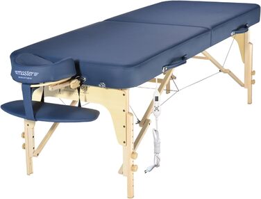 Складаний масажний стіл Master Massage Phoenix 71 см з підігрівом ThermaTop, дерев'яні ніжки, переносний, косметологічне ліжко, синій