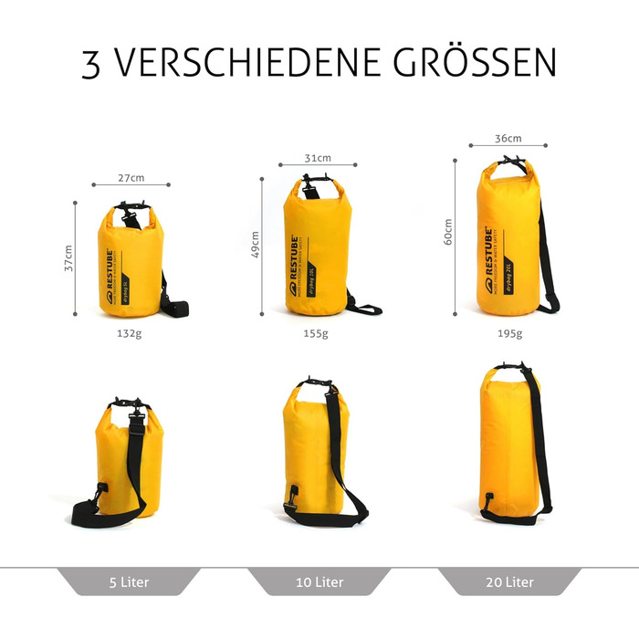 Restube Водонепроникний Drybag - Преміум якість | 20L, жовтий | Для подорожей, активного відпочинку