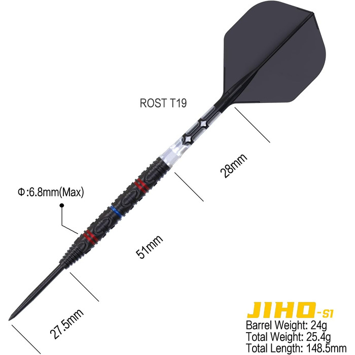 CUESOUL JIHO S1-S8 Серія дартс 21/22/23 г, сталева голка, 90% вольфрам, комплект з уніфікованим ROST T19 Flight