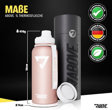 Термобутилка із нержавіючої сталі 1 л ABOVE, ізольована, BPA Free, з безкоштовною кришкою, тримає до 12 годин гаряче і до 24 годин холодне, не протікає, для спорту, фітнесу та активного відпочинку