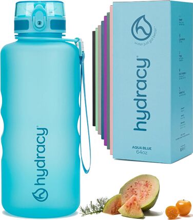 Гідраційна пляшка з фруктовим відсіком 2л, BPA-free, спортивна пляшка з часовими мітками, не протікає, без конденсату, для спорту та активного відпочинку, швидке пиття, аква блакитна