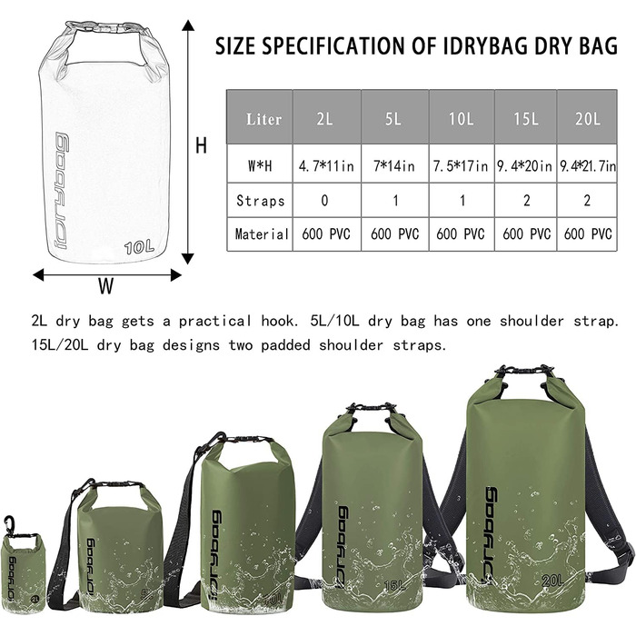 Водонепроникний мішок IDRYBAG 5L, PVC, для каякінгу, сплавів, походів, пляжу