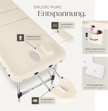 Масажний стіл Tectake 3 зони, складаний, регульована висота, з аксесуарами (головна підтримка, підлокітники, сумка) - Бежевий