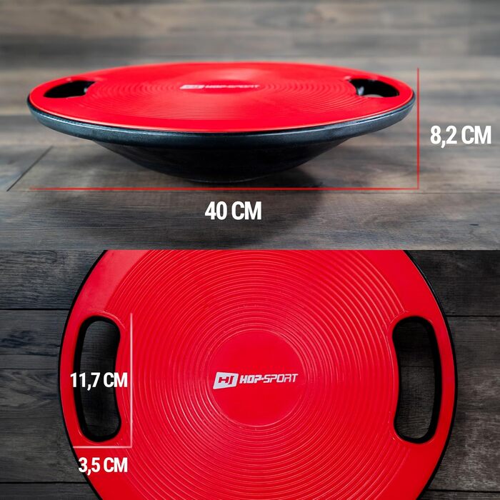Hop-Sport Баланс Борд (Wackelbrett) - тренажер для рівноваги, пластик, 150 кг, з ручками, 40 см, червоний