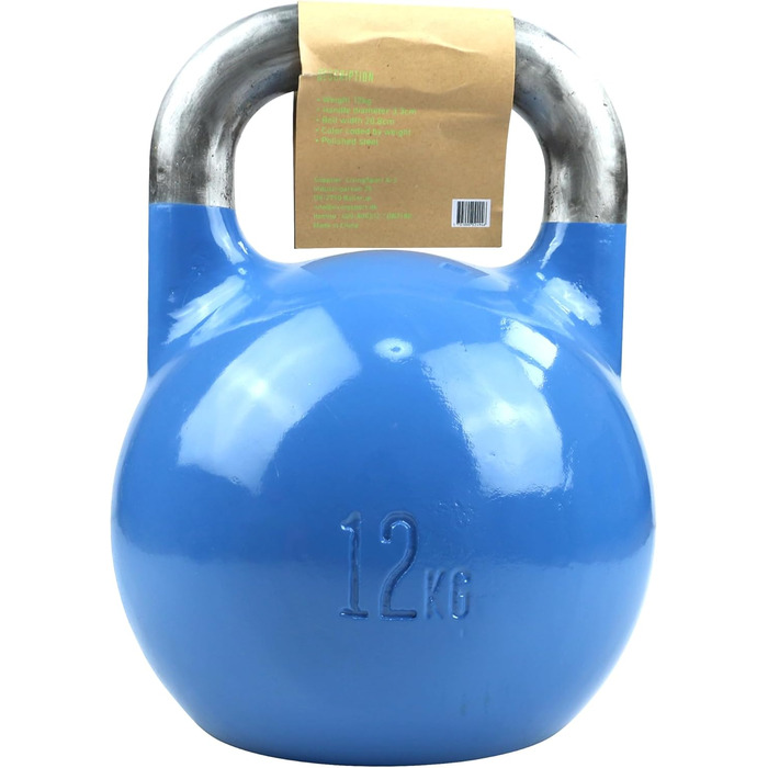 TITAN LIFE PRO Гиря для кросфіту 12 кг, сталева, професійна, з великою основою, для змагань, синя