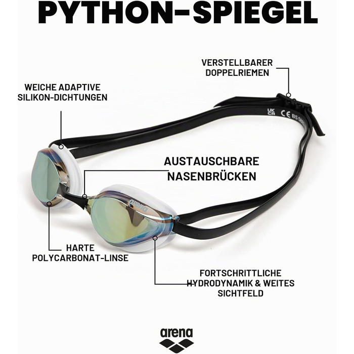 Окуляри для плавання ARENA PYTHON MIRROR Gold/White/Black SW3 One Size