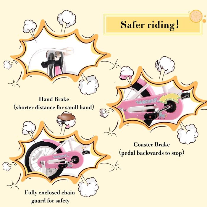 Дитяче велосипед RULLY 16 дюймів для дівчаток 2-7 років зі стабілізаторами та ручним гальмом, з кошиком, велосипедні стрічки, для малюків (білий)