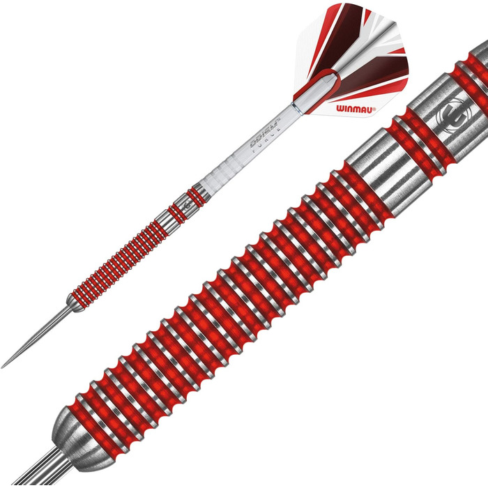 Дротики WINMAU Overdrive із вольфраму, сталевий наконечник, з призмовими крилами та держателями